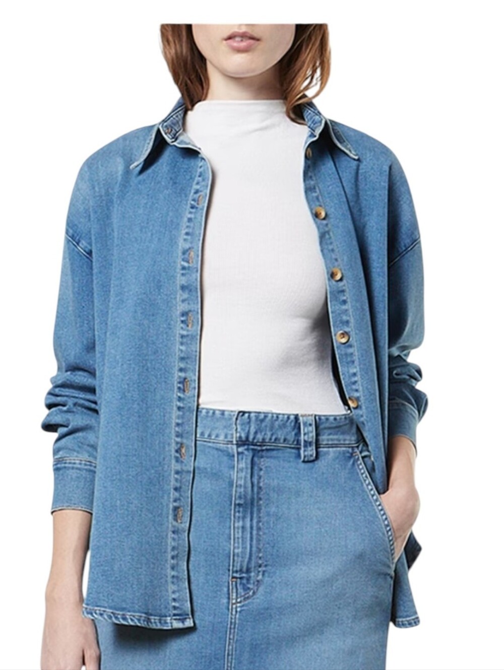 Enza Costa Soft Touch Oversized Denim Shirt NWOT Size Small (1)
